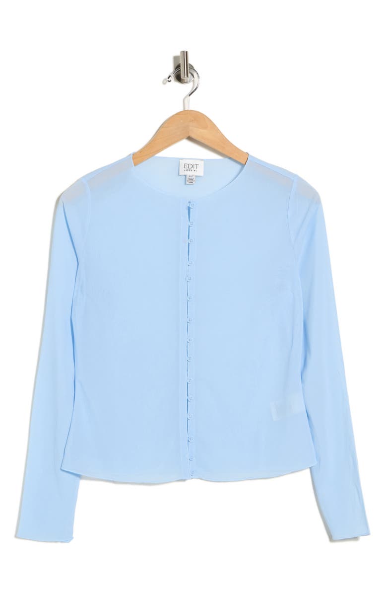 EDIT by JASON WU Crewneck Mesh Crop Cardigan, Alternate, color, Hydrangea Blue
