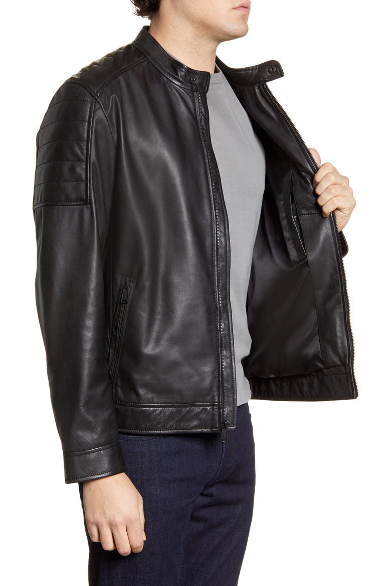 Racer Leather Jacket, Alternate, color, BLACK