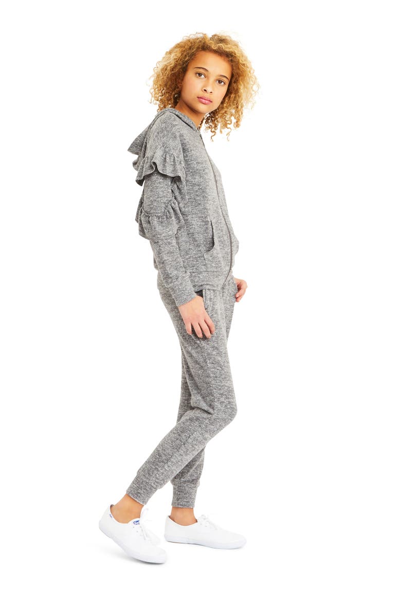 Kids' Kinsley Ruffle Hooded Sweatshirt, Alternate, color, GREY