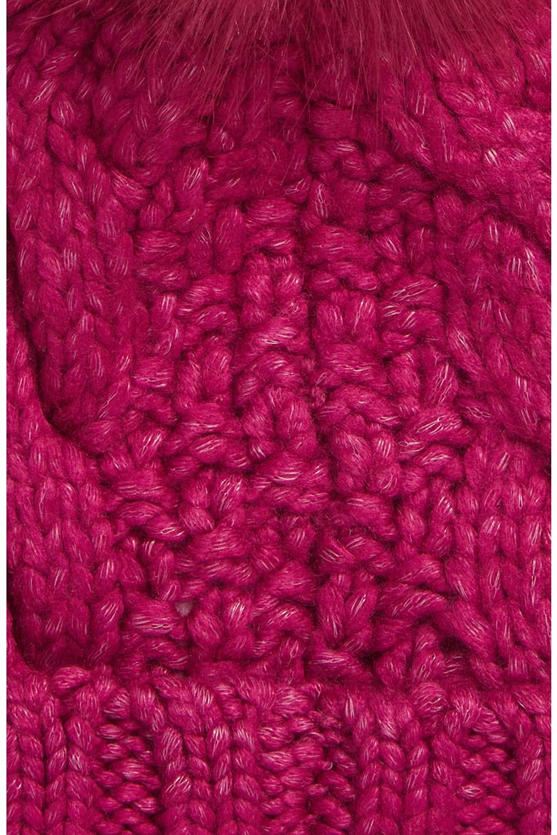 Cable Knit Beanie with Faux Fur Pom, Alternate, color, WILD ASTER