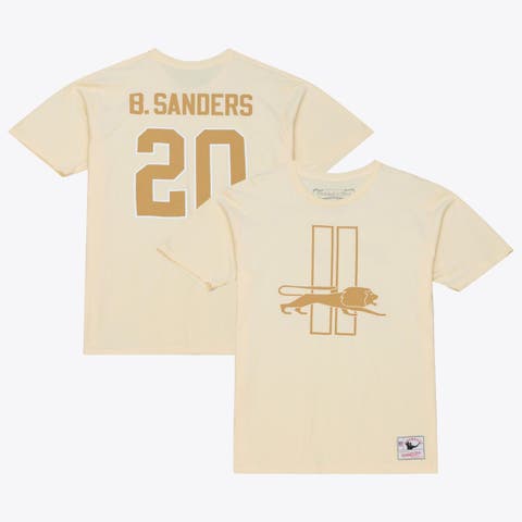 Men's Mitchell & Ness Barry Sanders Cream Detroit Lions Sandman Name & Number T-Shirt