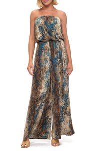 O.L. Printed Strapless Wide Leg Jumpsuit