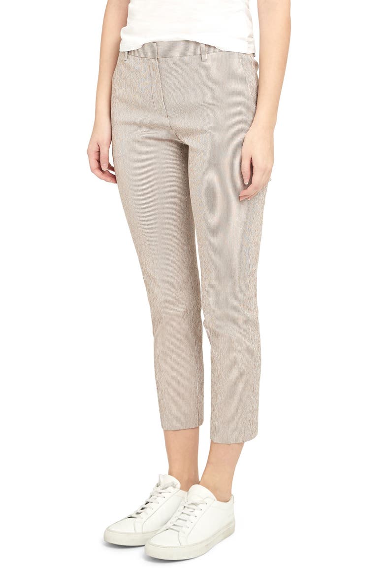 Treeca Seersucker Ankle Pants, Alternate, color, BEIGE/ WHITE