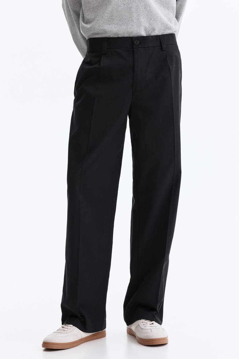 Relaxed Fit Cotton And Lyocell Tailored Trousers, Alternate, color, Black