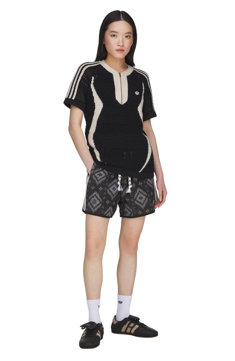 adidas Originals x CLOT Short Sleeve Quarter Zip Sweater, Alternate, color, Black/ Wonder White