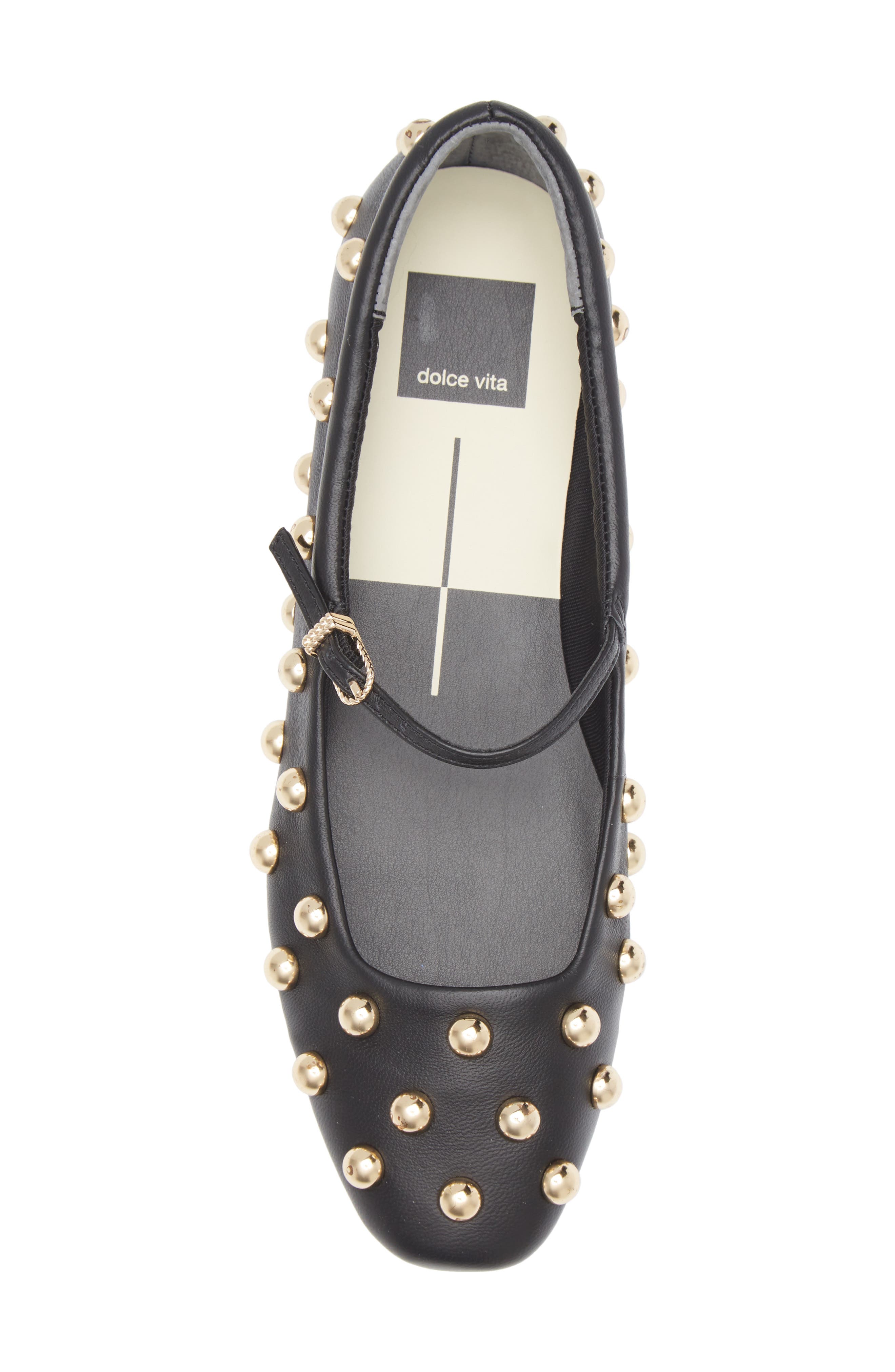 Dolce Vita Alissa Studded Flat, Alternate, color, Black Leather