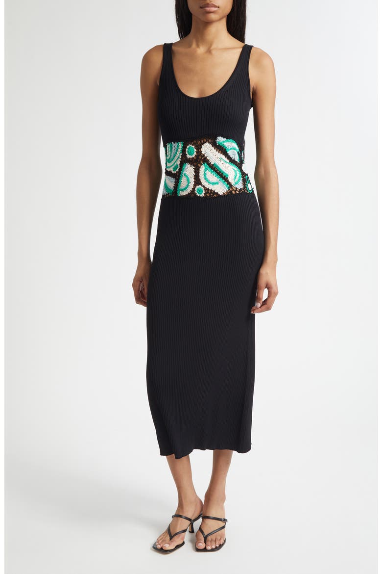 Fiana Sleeveless Knit Dress, Main, color, BLACK/ BRIGHT PALM CROCHET