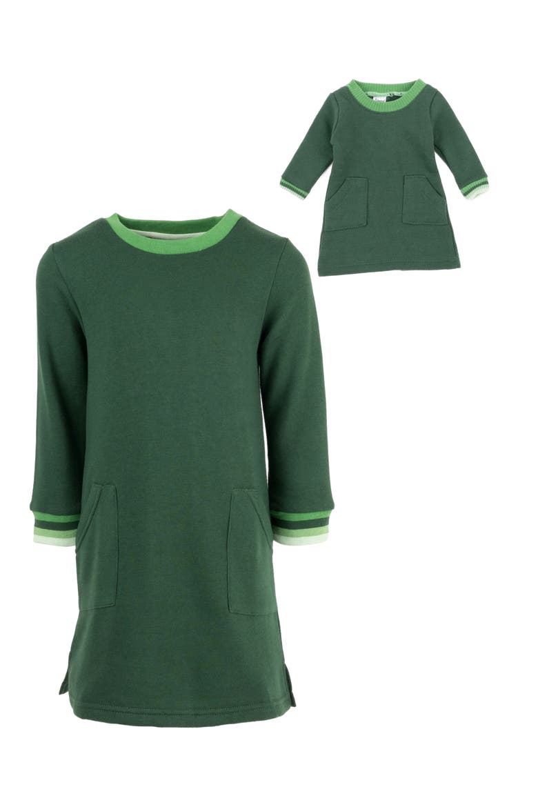 Girls Sweatshirt Dress with Matching Doll Dress, Alternate, color, GREEN