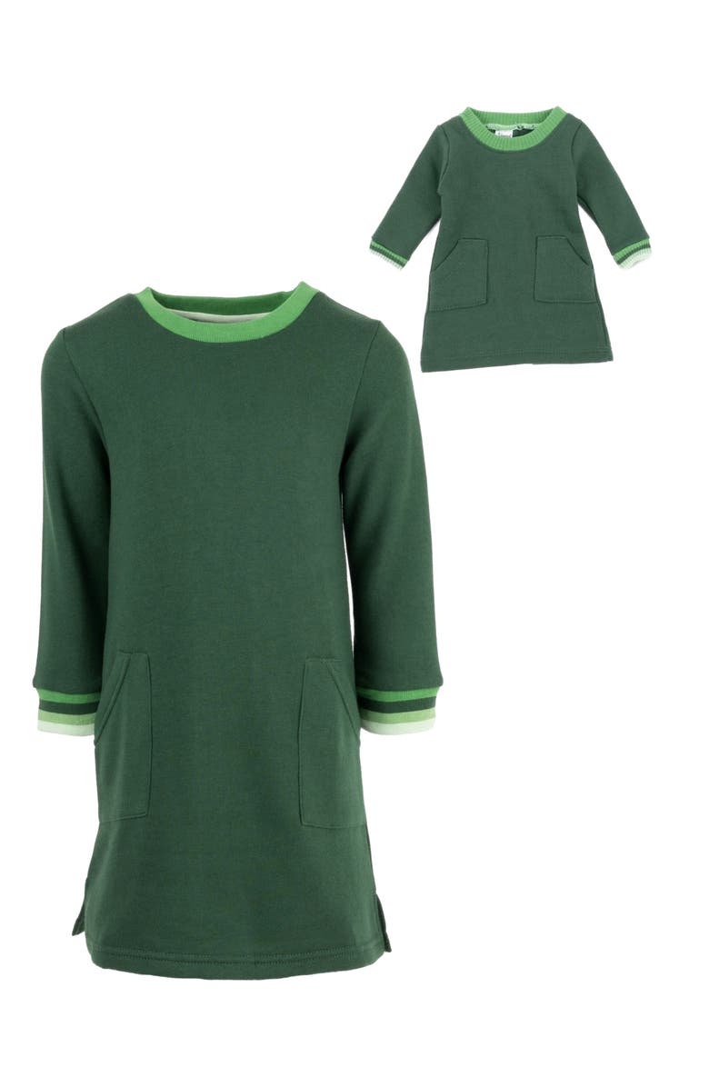 Leveret Girls Sweatshirt Dress with Matching Doll Dress, Alternate, color, Green