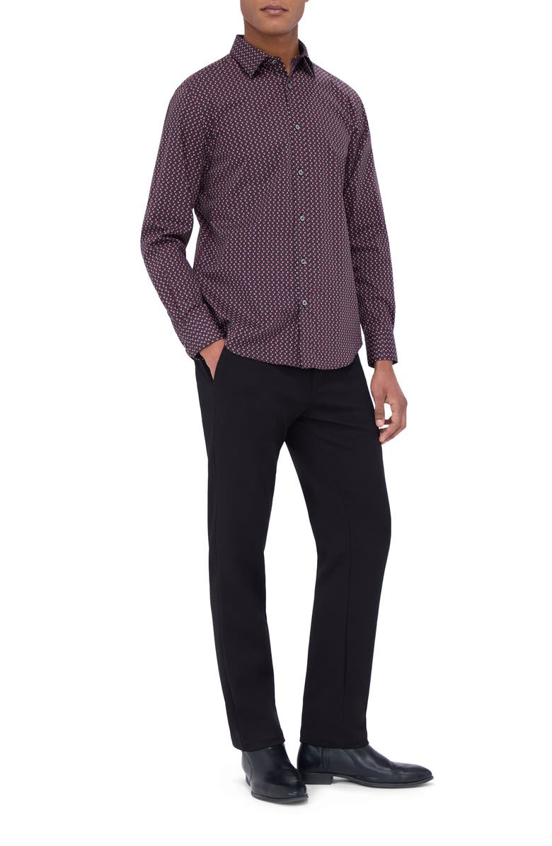 Bugatchi Julian Shaped Fit Geometric Cotton Button-Up Shirt, Alternate, color, Cabernet