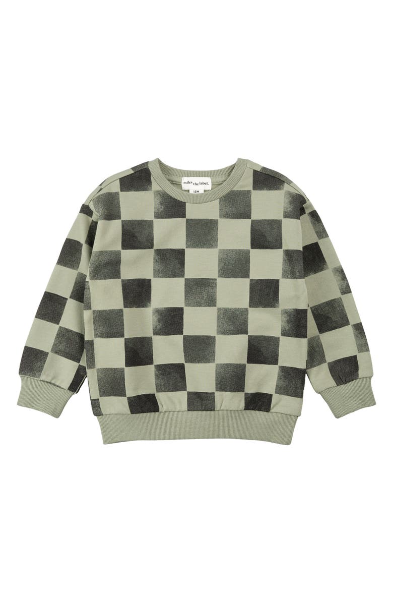 MILES THE LABEL Kids' Checkerboard Fleece Sweatshirt, Main, color, Dusty Green