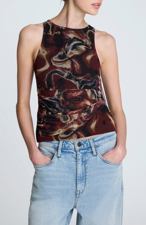 Kenneth Cole Printed Mesh Side Tied Tank Top In Burgundy