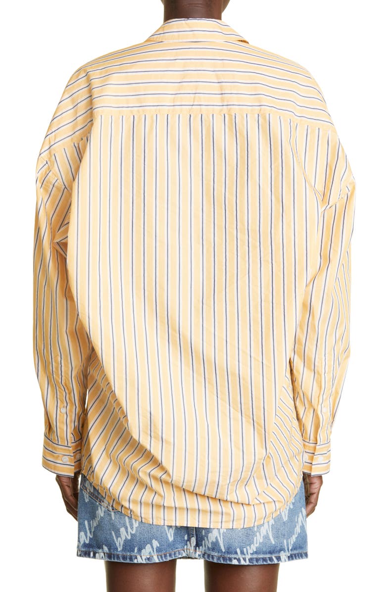 Balenciaga Cocoon Stripe Cotton Poplin Button-Up Shirt, Alternate, color, 