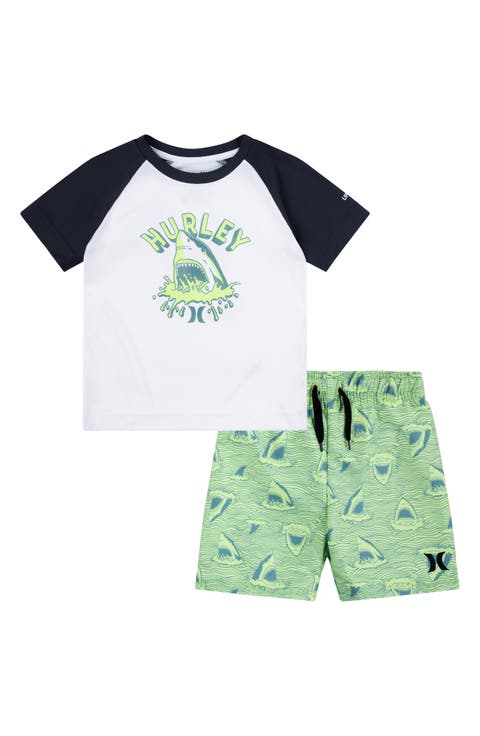Kids' Shark Head Doodle H₂O-Dri UPF 50+ Rashguard Top & Board Shorts Set (Toddler)