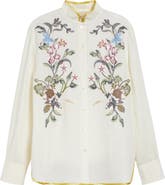 Valentino Floral Embroidered Linen Button-Up Shirt