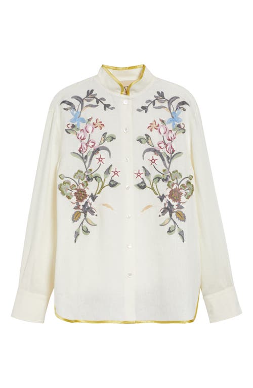 Valentino Floral Embroidered Linen Button-up Shirt In Neutral