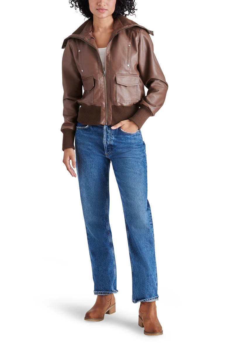 Steve Madden Caprice Faux Leather Bomber Jacket, Alternate, color, 