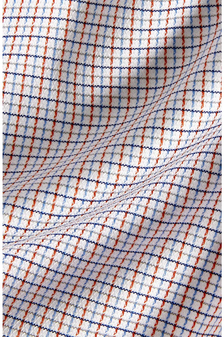 Trim Fit Micro Dobby Check Dress Shirt, Alternate, color, BLUE/ ORANGE