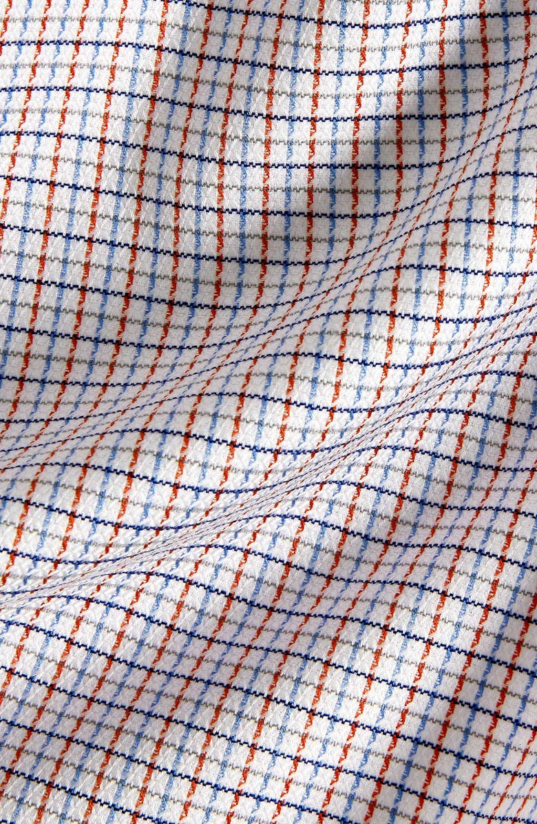 David Donahue Trim Fit Micro Dobby Check Dress Shirt, Alternate, color, Blue/ Orange