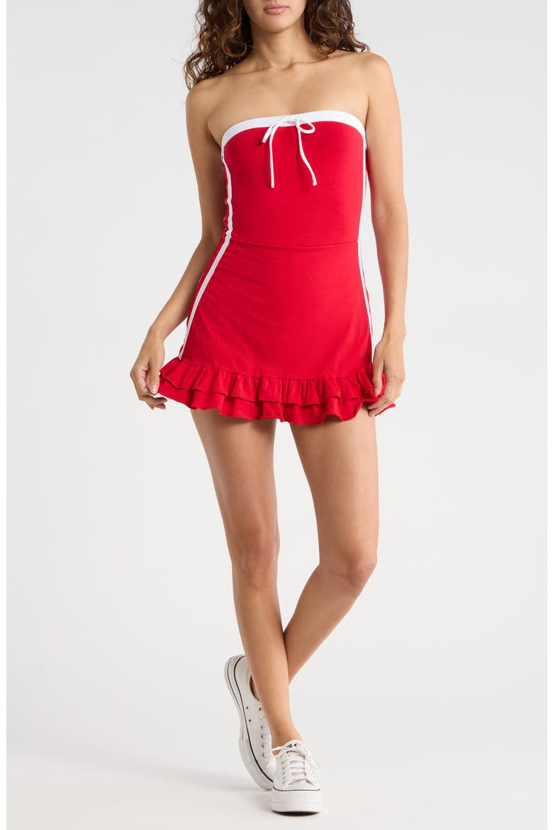 Colorblock Stripe Strapless Cotton Blend Minidress, Main, color, RED WHITE