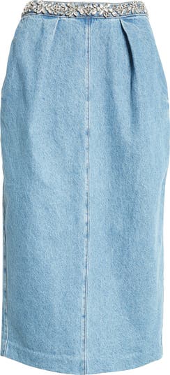 Zimmermann Crystal Embellished Denim Midi Skirt | Nordstrom