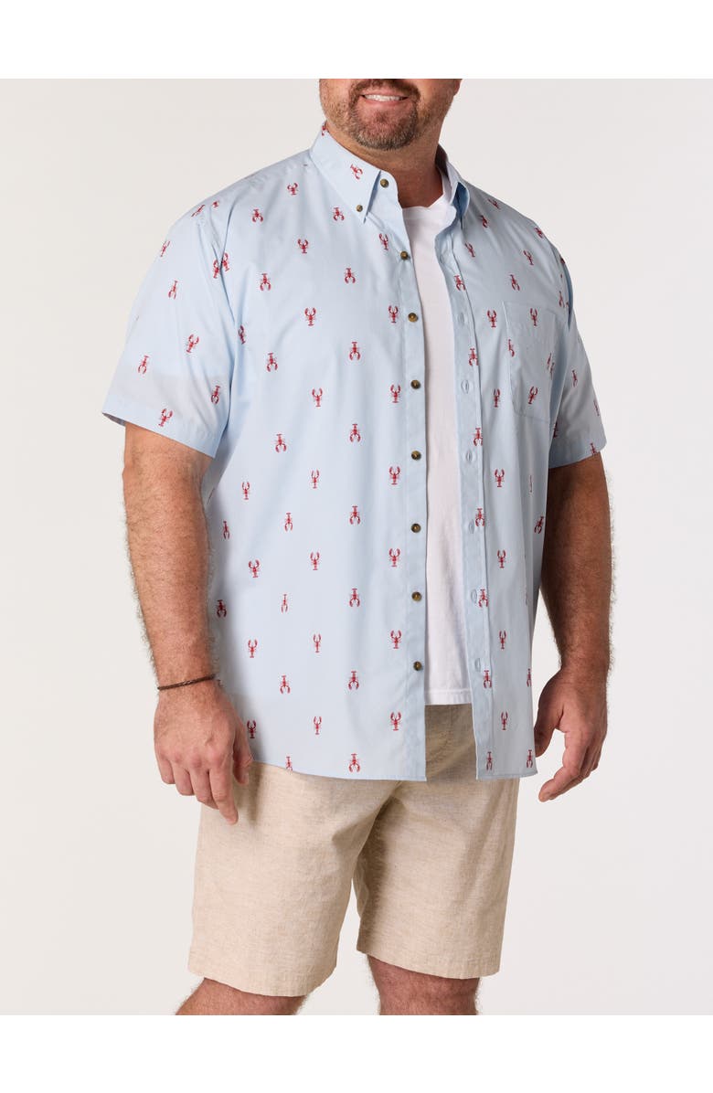 Harbor Bay by DXL Big & Tall Easy-Care Lobster Print Sport Shirt, Alternate, color, Blue Red