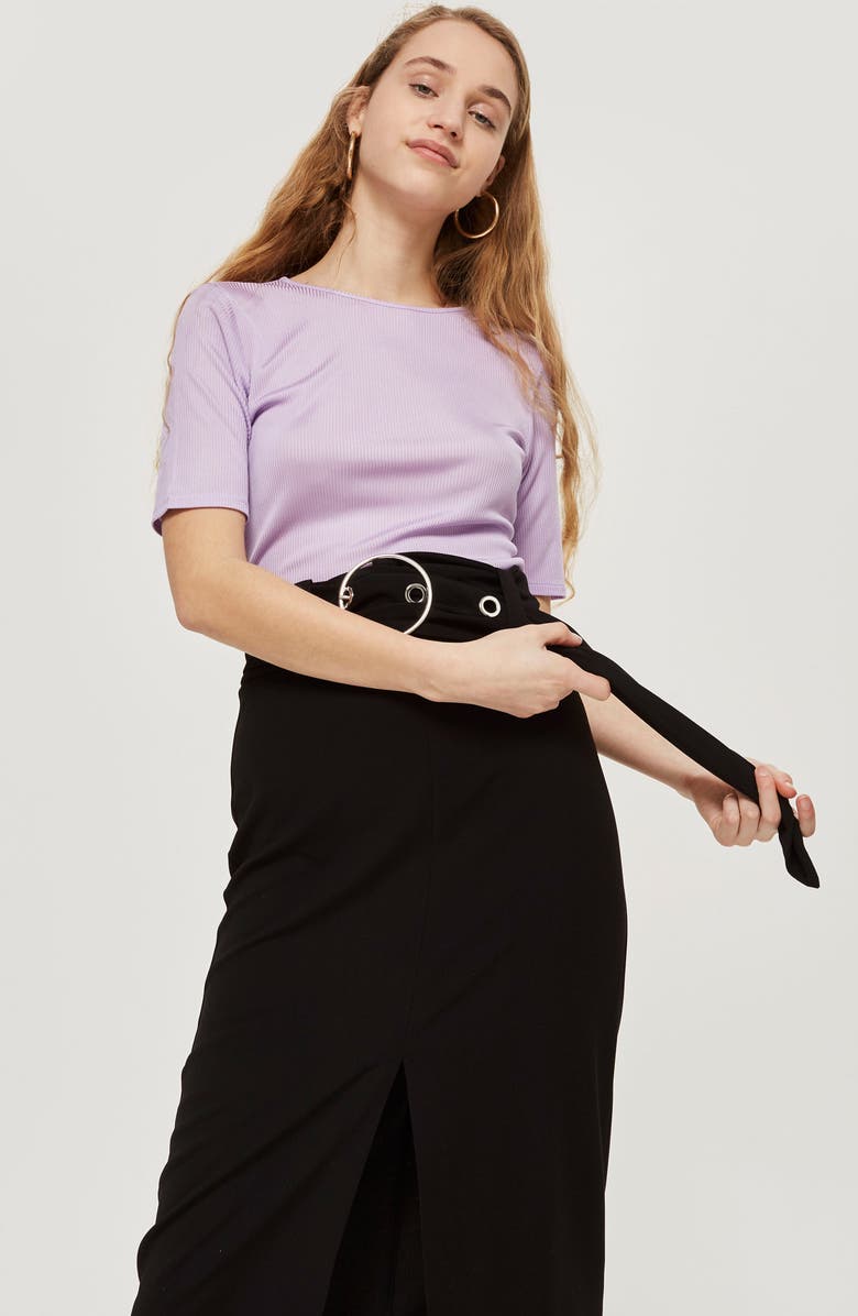 Topshop Ring Buckle Midi Skirt, Alternate, color, 