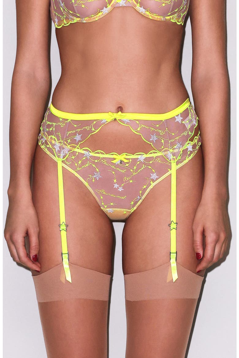 Etoile Embroidered Mesh Garter Belt, Main, color, NEON YELLOW