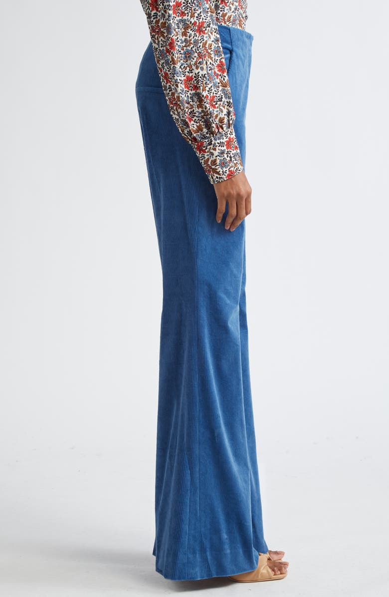 Veronica Beard Basima Stretch Corduroy Flare Pants, Alternate, color, Deep Ocean