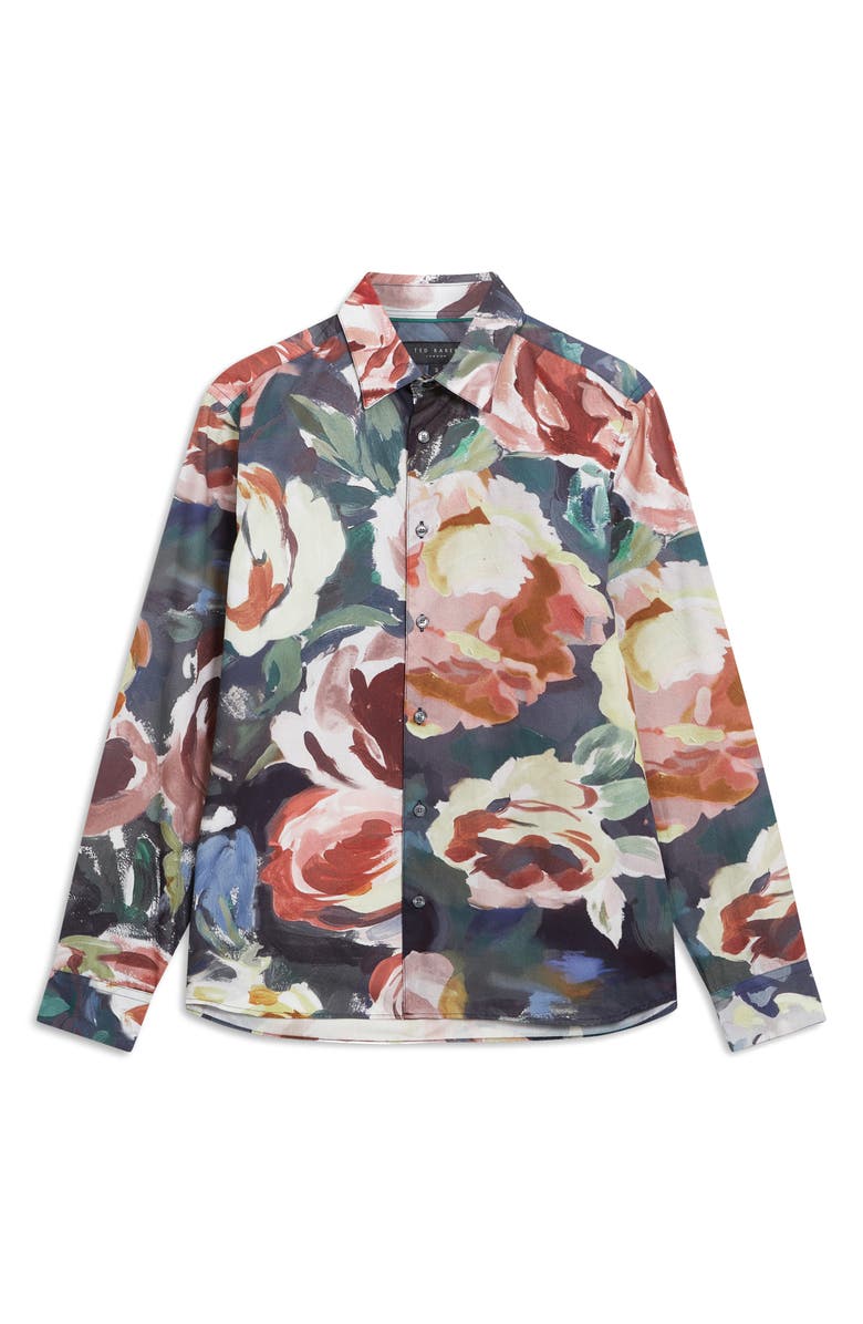 Ted Baker Brynhil Print Cotton Button-Up Shirt, Alternate, color, Multicolored