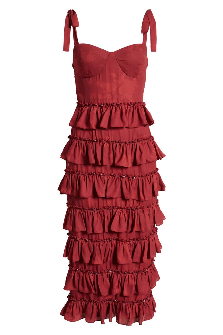 Masie Floral Tiered Ruffle Corset Dress, Alternate, color, BURGUNDY SHADOW