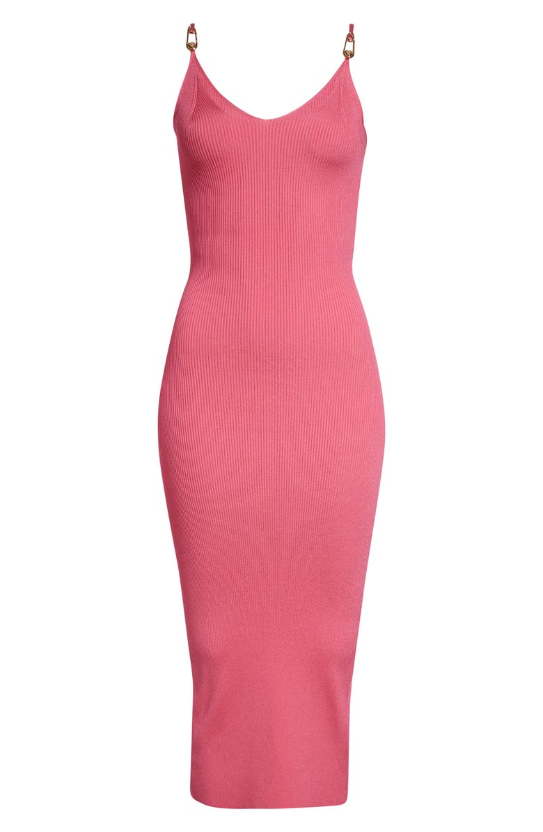 Versace Safety Pin Rib Knit Midi Dress, Alternate, color, Dragon Fruit