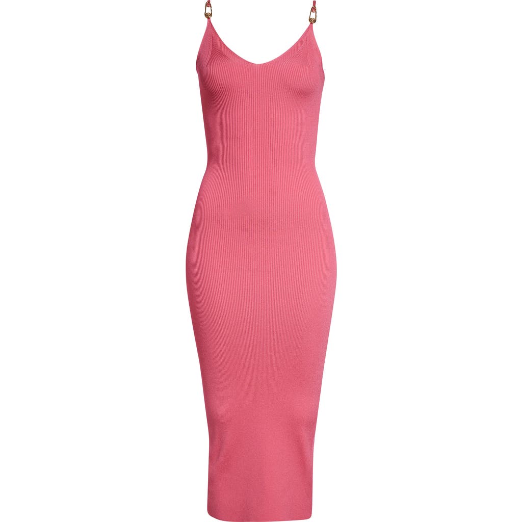 Shop Versace Safety Pin Rib Knit Midi Dress