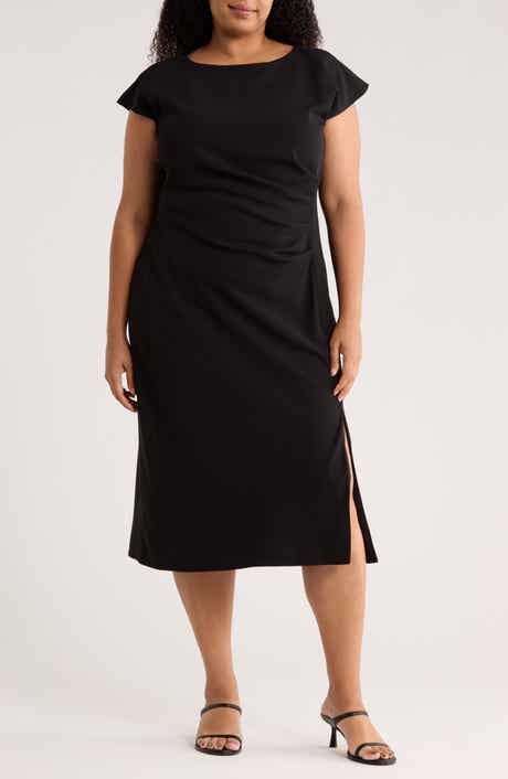 NORDSTROM RACK Cap Sleeve Pleated Midi Suiting Dress