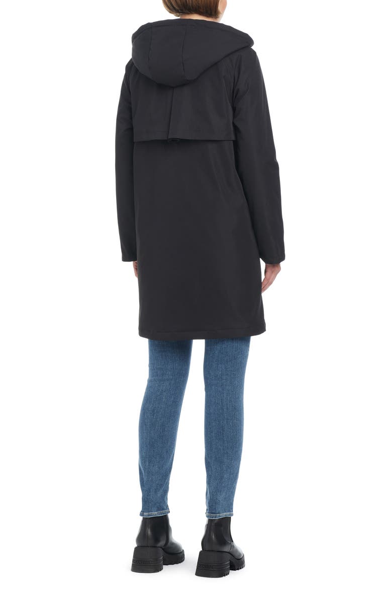 water resistant raincoat with removable hood, Alternate, color, BLACK