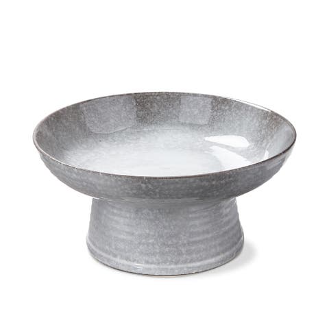 Stinson Light Gray Ceramic Pedestal Serving Bowl Hand Wash