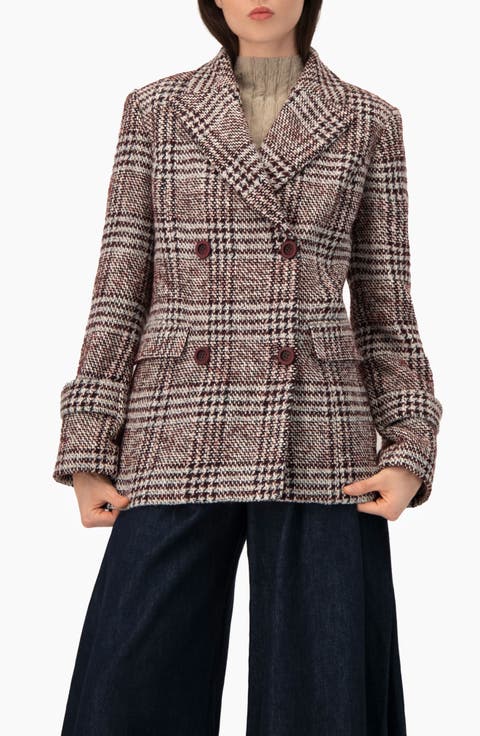 Double-breasted Tweed Check Statement Coat