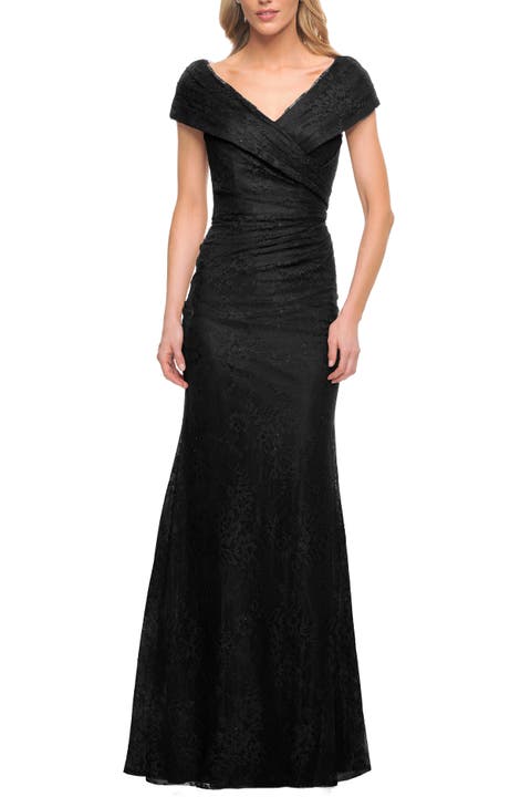 Lace Off The Shoulder Cap Sleeve Evening Dress