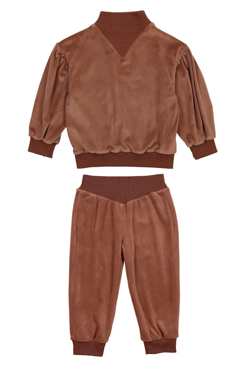 Velour Funnel Neck Top & Joggers Set, Main, color, TAUPE