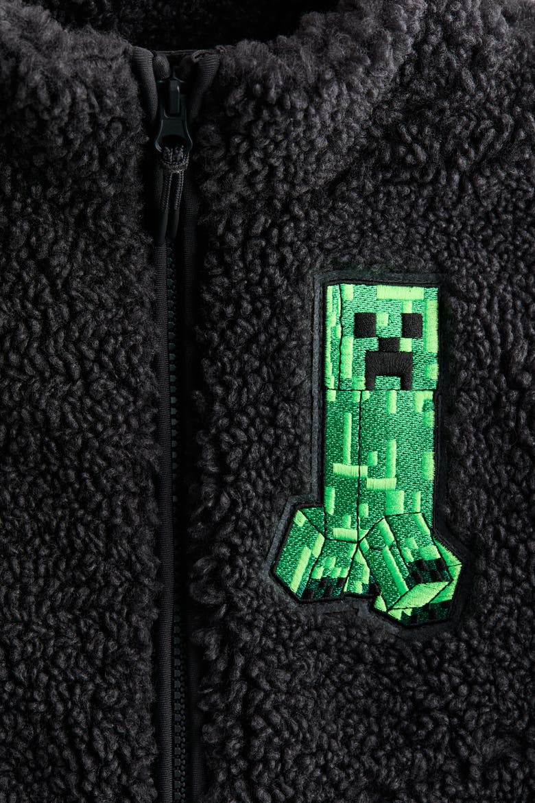 Motif-detail Teddy Gilet, Alternate, color, Black/Minecraft