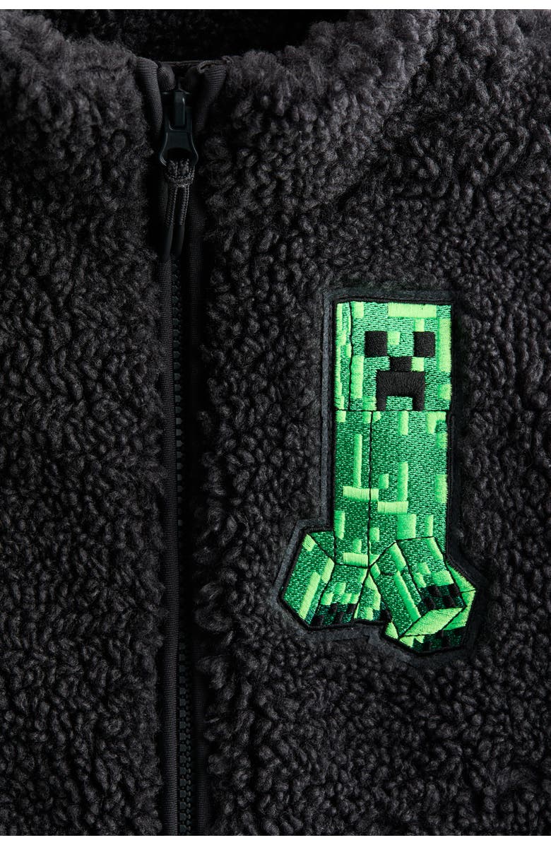 H&M Motif-detail Teddy Gilet, Alternate, color, Black/Minecraft