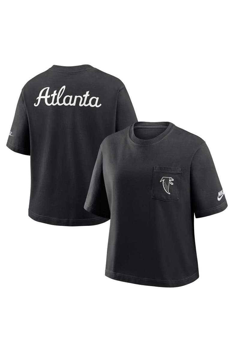 Women's Nike Black Atlanta Falcons Rewind Pocket Boxy T-Shirt, Alternate, color, Black