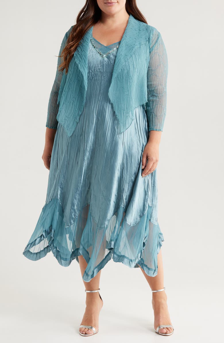 Komarov Pleated Charmeuse & Chiffon Dress & Jacket Set, Main, color, 