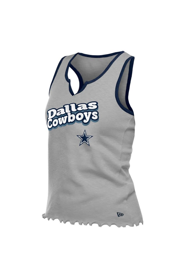 Women's New Era  Silver Dallas Cowboys Lettuce Hem Notch Neck Tri-Blend Tank Top, Alternate, color, Silver