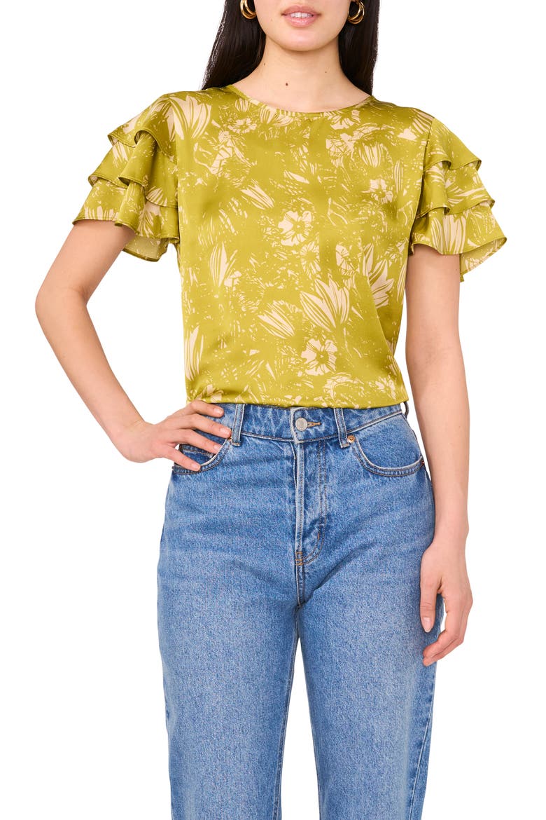 Tiered Ruffle Sleeve Top, Main, color, GREEN OASIS