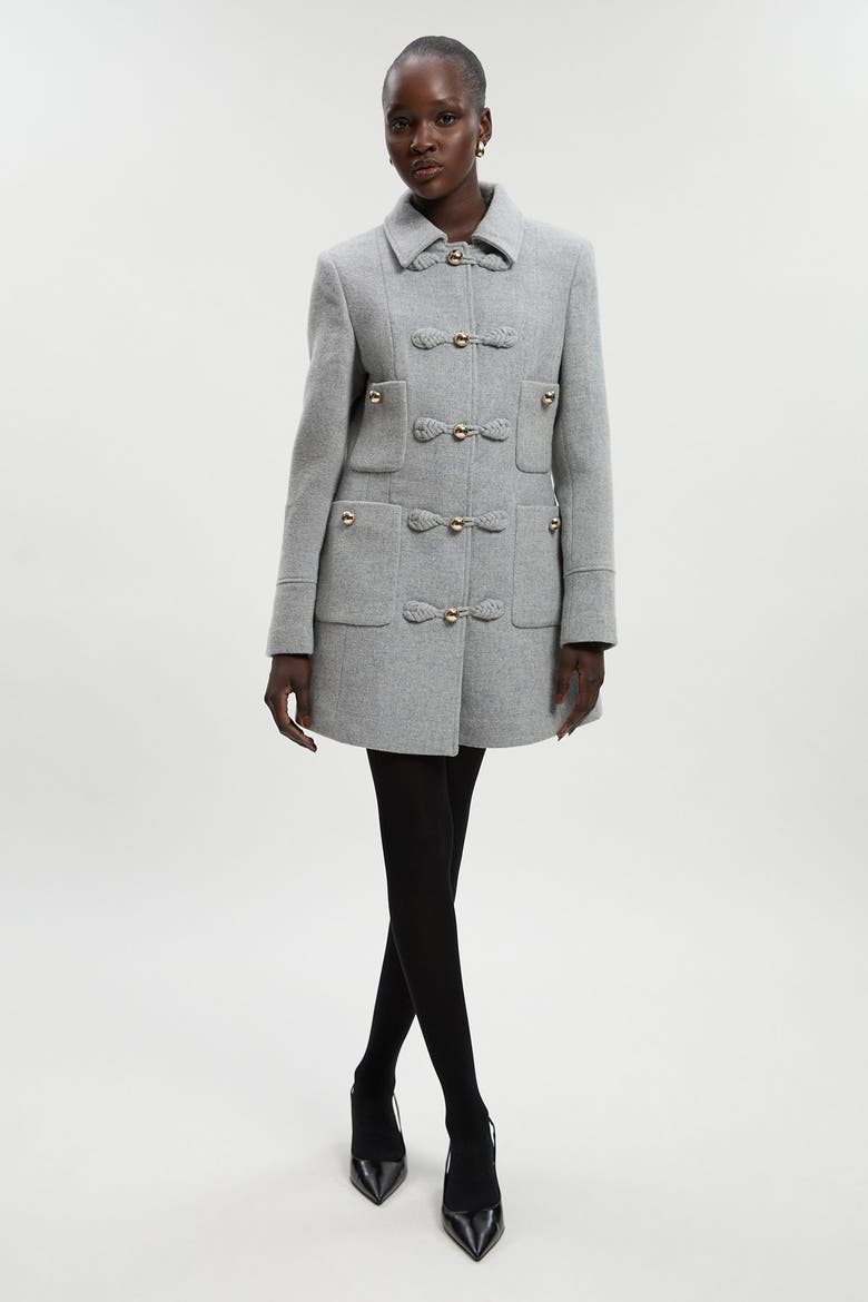 Sculpted Midi Knot-Front Occasion Coat, Main, color, Grey Marl