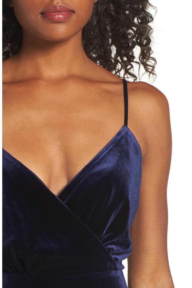 Sleeveless Velvet Faux Wrap Midi Dress, Alternate, color, NAVY