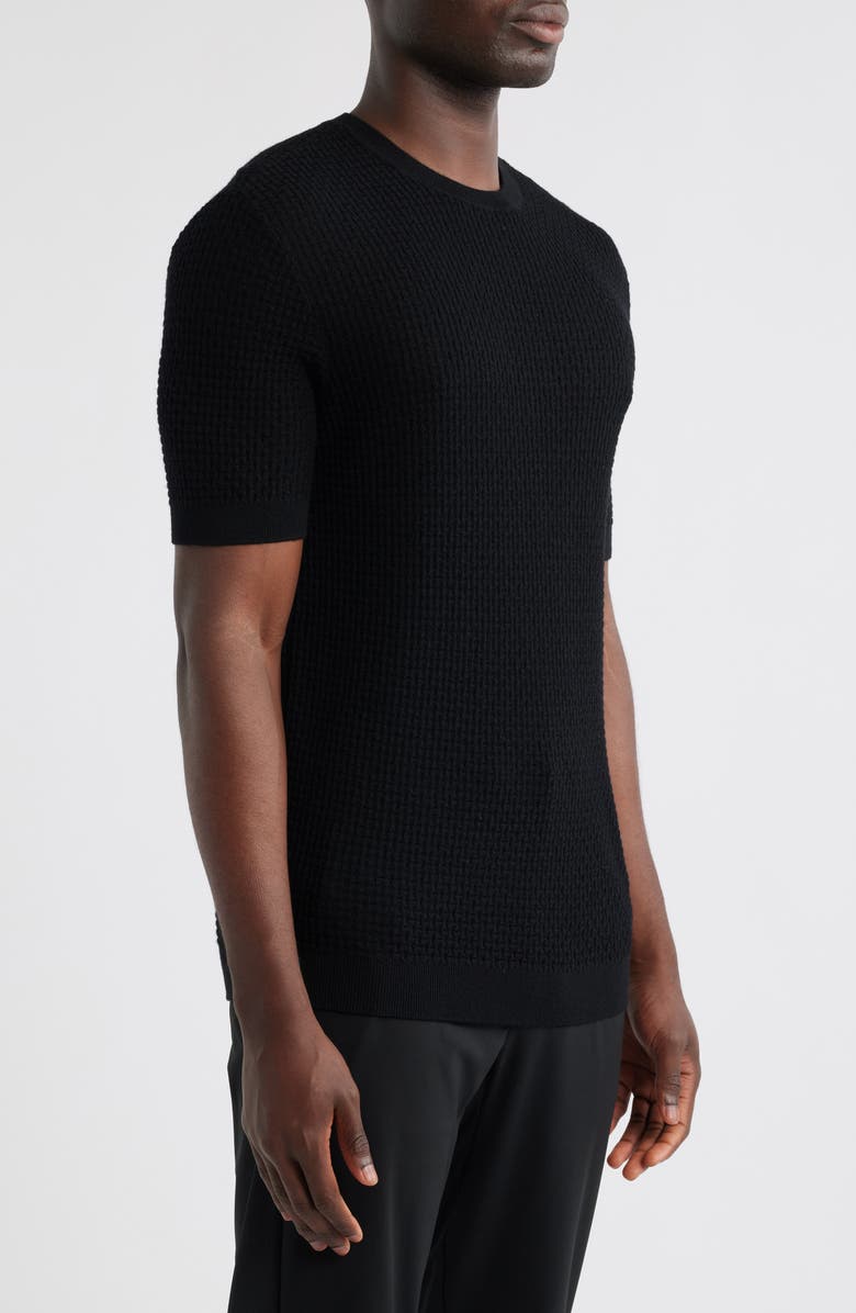 Emporio Armani Short Sleeve Textured Wool Crewneck Sweater, Alternate, color, Solid Black