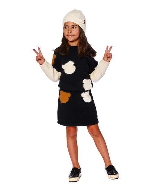 Deux Par Deux Knitted Skirt With Bear Intarsia In Black