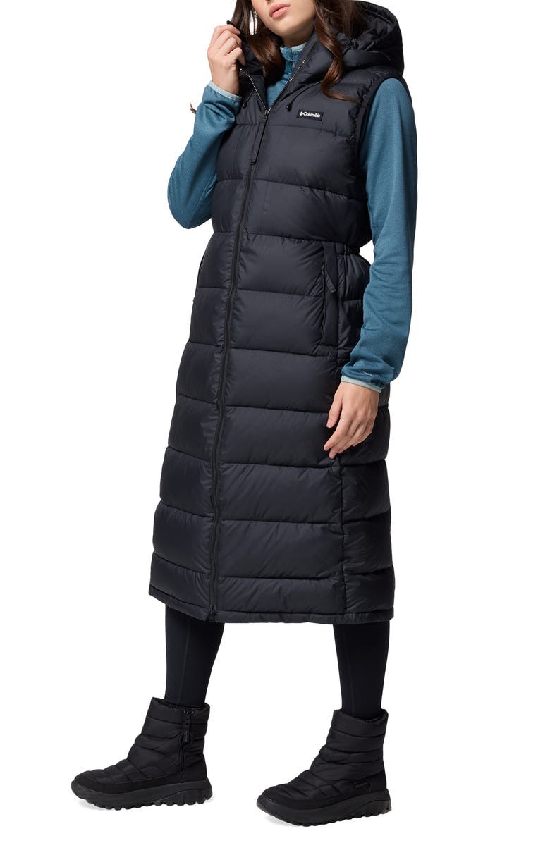 Columbia Pike Lake II Water Repellent Insulated Longline Hooded Vest, Alternate, color, Black 010